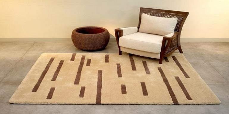 Alfombra en lana beige y café